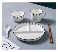 Portion Platters Cutlery Set, Adult Compartment Plate 6 Piece Cutlery Set with Bowl and Mug Serving Portion Control Ceramics Dinner Plate , Dishwasher Washable, Bpa Free ( Color : 9inch Plate Set-A )