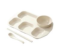Portioned Meal Tray, Segmented Morning Platter, 5 Section Dish with Separators, Food Grade Polymer Server, Dining Ware with Clean Design, Serve Set for Family Dining