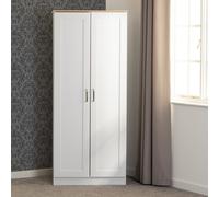 Portland 2 Door Wardrobe White Oak Effect Tall Bedroom Storage Cupboard Modern
