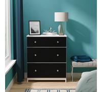 Portland 3 Drawer Deep Chest Of Drawers In Black & White Matt (Ready Assembled)