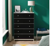 Portland 5 Drawer Chest Of Drawers In Black & White Matt (Ready Assembled)