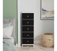 Portland 5 Drawer Tall Bedside Cabinet In Black & White Matt (Ready Assembled)