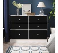 Portland 6 Drawer Midi Chest Of Drawers In Black & White Matt (Ready Assembled)