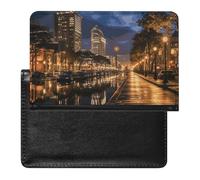 Portland at Night Passport Holder with 3 Card Slots, Portable PU Leather Travel Wallet, Slim Protective Cover for Passport, ID, Credit Cards
