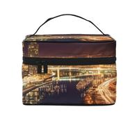 Portland at Night Printing Makeup Bag for Women Portable Travel Cosmetic Case Make Up Organizer Bag Beauty Box with Inner Pouch and Handle