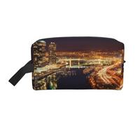 Portland at Night Printing Portable Makeup Bag for Women Girl Large Capacity Travel Cosmetic Bag Makeup Pouch Organizer with Handle