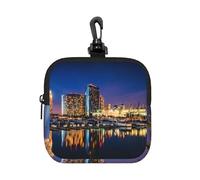 Portland At Night Square Zipper Pouch with All-Over Print,Waterproof Rubber-Fabric, Lightweight Durable Small Organizer Bag for Coins, Cards, Keys