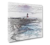 Portland Bill Lighthouse in Dorset Abstract Art Modern Canvas Wall Art Print Ready to Hang, Framed Picture for Living Room Bedroom Home Office Décor, 14x14 Inch (35x35 cm)