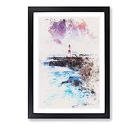 Portland Bill Lighthouse in Dorset Abstract Watercolour Framed Print | A2 Black Framed Wall Art | Ready to Hang | Abstract Cityscape Picture | Living Room Bedroom Lounge Office