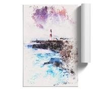 Portland Bill Lighthouse in Dorset Abstract Watercolour | Unframed Wall Art Print | Ready to Frame Poster | Modern Home Decor Picture | Artwork for Living Room or Office | A4 (21x29.7 cm)