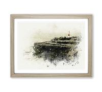 Portland Bill Lighthouse In Dorset In Abstract Modern Art Framed Print | A3 Oak Framed Wall Art | Ready to Hang | Abstract Cityscape Picture | Living Room Bedroom Lounge Office