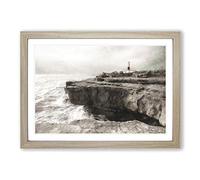 Portland Bill Lighthouse in Dorset Painting Framed Print | A2 Oak Framed Wall Art | Ready to Hang | Modern Cityscape Picture | Living Room Bedroom Lounge Office