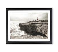 Portland Bill Lighthouse In Dorset Painting Modern Art Framed Wall Art Print, Ready to Hang Picture for Living Room Bedroom Home Office Décor, Black A3 (46 x 34 cm)