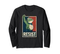 Portland Frog Protest Resist Raised Fist Distressed Retro Long Sleeve T-Shirt