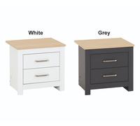 Portland 2 Drawer Bedside Chest White Oak Effect Bedroom Storage Cupboard Modern
