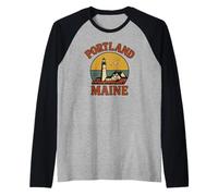 Portland Lighthouse Bird House Maine Raglan Baseball Tee