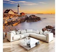 Portland Lighthouse Photo Wallpaper 99"x69" Sea View 3D Effect Panoramic Wall Murals Non-Woven Wall Paper for Bedroom Living Room TV Backdrop,Easy to Install W-848