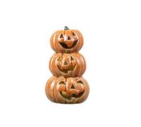 Portland Living Light Up Pumpkin Stack Halloween Decoration - LED Ceramic Stacked Pumpkins Ornament, Jack O Lantern Tower, Autumn Fall Home Décor
