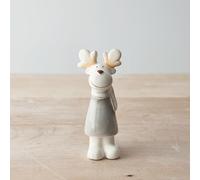 Portland Living Posed Grey Reindeer 13cm - Ceramic Christmas Ornament, Smiling Festive Figurine