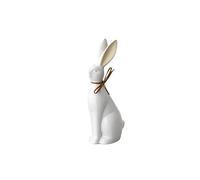 Portland Living White Rabbit Decoration 18cm - Sitting Bunny Figurine with Bow - Charming Easter Ornament for Shelf, Mantel, or Table Display
