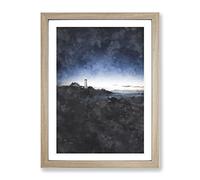 Portland Maine Lighthouse Painting Modern Framed Wall Art Print, Ready to Hang Picture for Living Room Bedroom Home Office Décor, Oak A2 (64 x 46 cm)
