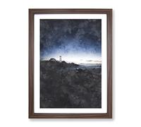 Portland Maine Lighthouse Painting Modern Framed Wall Art Print, Ready to Hang Picture for Living Room Bedroom Home Office Décor, Walnut A2 (64 x 46 cm)