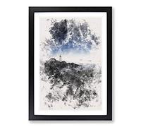Portland Maine Lighthouse Watercolour Framed Print | A2 Black Framed Wall Art | Ready to Hang | Modern Cityscape Picture | Living Room Bedroom Lounge Office