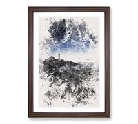 Portland Maine Lighthouse Watercolour Framed Print | A2 Walnut Framed Wall Art | Ready to Hang | Modern Cityscape Picture | Living Room Bedroom Lounge Office