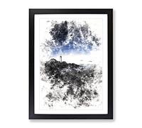 Portland Maine Lighthouse Watercolour Modern Framed Wall Art Print, Ready to Hang Picture for Living Room Bedroom Home Office Décor, Black A2 (64 x 46 cm)