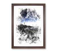 Portland Maine Lighthouse Watercolour Modern Framed Wall Art Print, Ready to Hang Picture for Living Room Bedroom Home Office Décor, Walnut A4 (34 x 25 cm)