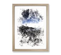 Portland Maine Lighthouse Watercolour Modern Framed Wall Art Print, Ready to Hang Picture for Living Room Bedroom Home Office Décor, Oak A4 (34 x 25 cm)