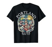 Portland Maine Octopus Lighthouse 1632 White Letters Value Graphic T-Shirt