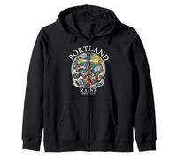 Portland Maine Octopus Lighthouse 1632 White Letters Zip Hoodie