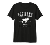 Portland Maine USA with Moose Design Souvenir Premium T-Shirt