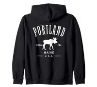 Portland Maine USA with Moose Design Souvenir Zip Hoodie