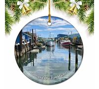 Portland Old Port Maine USA America Christmas Ornaments for Tree Ceramic Pendant Double Sided Ornament Decor Xmas Gifts Porcelain Travel Souvenirs