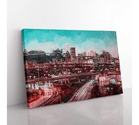 Portland Oregon At Night In Abstract Modern Art Canvas Wall Art Print Ready to Hang, Framed Picture for Living Room Bedroom Home Office Décor, 76x50 cm (30x20 Inch)