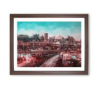 Portland Oregon At Night In Abstract Modern Art Framed Print | A2 Walnut Framed Wall Art | Ready to Hang | Abstract Fantasy Picture | Living Room Bedroom Lounge Office