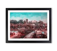 Portland Oregon At Night In Abstract Modern Art Framed Wall Art Print, Ready to Hang Picture for Living Room Bedroom Home Office Décor, Black A2 (64 x 46 cm)