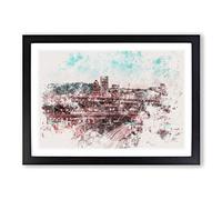 Portland Oregon at Night Watercolour Framed Print | A2 Black Framed Wall Art | Ready to Hang | Modern Historical Picture | Living Room Bedroom Lounge Office