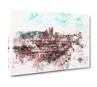 Portland Oregon At Night Watercolour Modern Canvas Wall Art Print Ready to Hang, Framed Picture for Living Room Bedroom Home Office Décor, 24x16 Inch (60x40 cm)