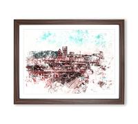Portland Oregon At Night Watercolour Modern Framed Print | A3 Walnut Framed Wall Art | Ready to Hang | Modern Historical Picture | Living Room Bedroom Lounge Office