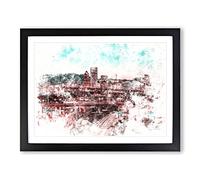 Portland Oregon At Night Watercolour Modern Framed Wall Art Print, Ready to Hang Picture for Living Room Bedroom Home Office Décor, Black A3 (46 x 34 cm)