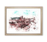 Portland Oregon At Night Watercolour Modern Framed Wall Art Print, Ready to Hang Picture for Living Room Bedroom Home Office Décor, Oak A2 (64 x 46 cm)