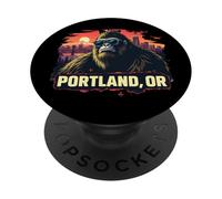 Portland Oregon Cool Bigfoot with Downtown and Mountains PopSockets Adhesive PopGrip