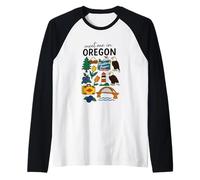 Portland Oregon Old Town Nature Icons Design Raglan Baseball Tee