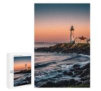 Portland River Lighthouse Sunrise Jigsaw Puzzles Wooden Puzzle Personalized Picture Puzzle 1000 PCS Family Decoration Puzzles for Adults Challenging Puzzle Family Wedding Graduation Present