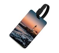 Portland River Lighthouse Sunrise Luggage Tag TPU Bag Tag Travel Airplane Essentials Personalized Luggage Tags Holder with Lanyard Name Id Identifier Card for Suitcase Backpack Toolbox