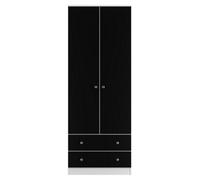 Portland Tall 2 Drawer Wardrobe In Black & White Matt (Ready Assembled)
