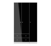 Portland Tall Triple 2 Drawer Wardrobe In Black & White Matt (Ready Assembled)